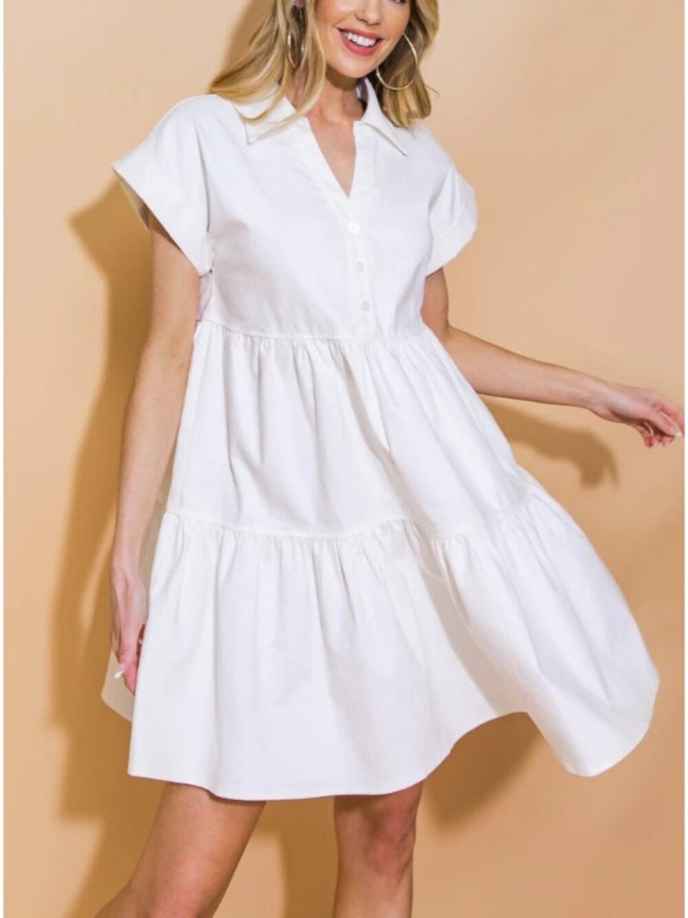 Flying Tomato Short Sleeve Tiered Timeless Twill Mini Dress Womens Size Medium